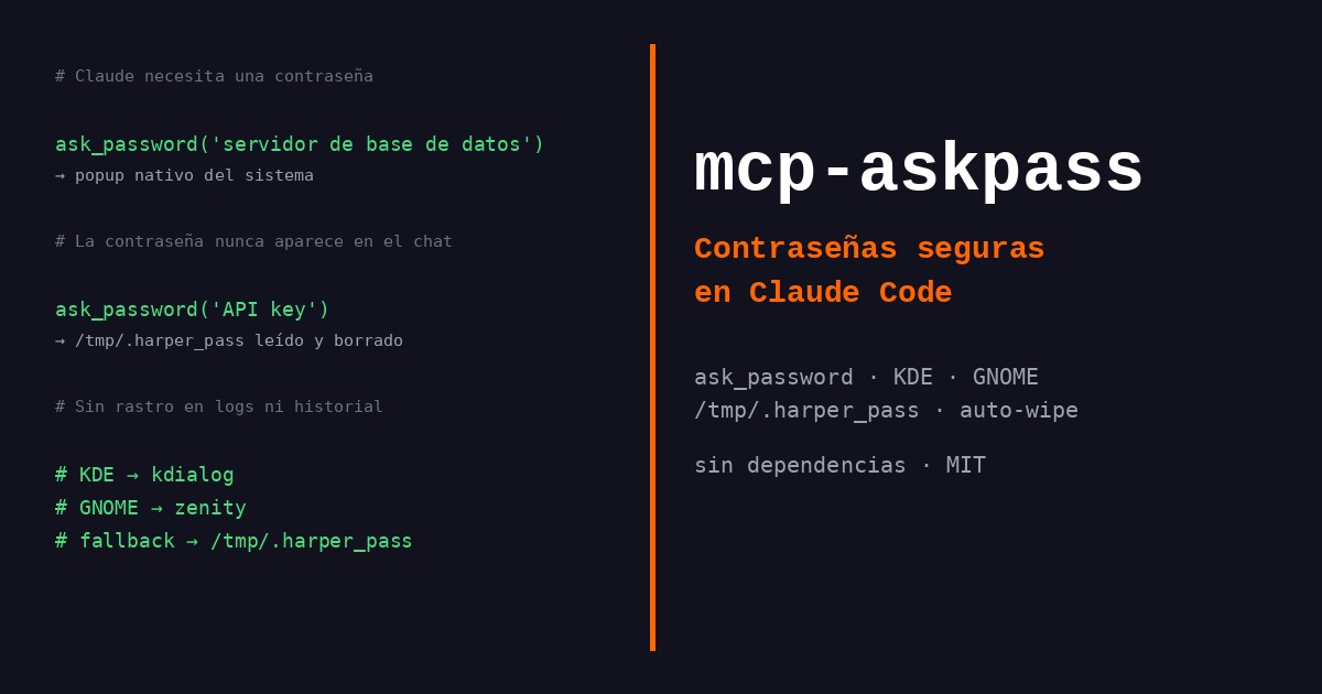 Contraseñas seguras en Claude Code: popup nativo sin exponer nada en el chat
